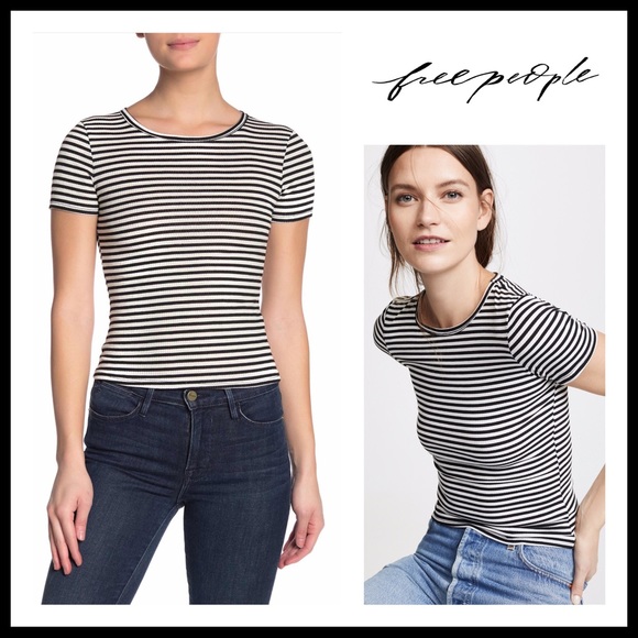 FREE PEOPLE BOHO STRIPE TEE RIB KNIT TOP A2C - Picture 13 of 16